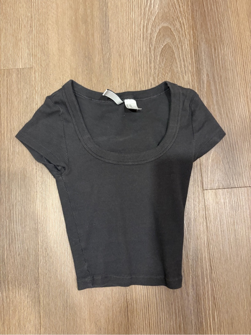 Divided Black Ribbed Scoop-Neck Short Sleeve Tee
